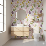 Garden mosaic wallpaper featuring a terrazzo pattern in pastel shades.
