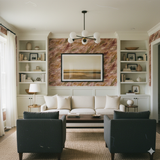 Rosette Vale Wallpaper with a floral pattern on the wall behind a sofa and painting.
