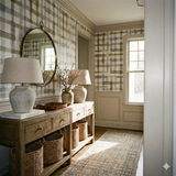 Brackenhold Check Wallpaper with blue, green, and brown hues, featuring a plaid pattern.
