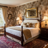 Savannah Clay Wallpaper with a patchwork pattern of beige, brown, and gold.