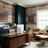 Harbourlight Serenade wallpaper with Sydney Opera House pattern, with water reflections and sailboat details.
