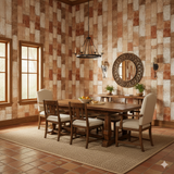 Siena Brick Wallpaper with a brick pattern, on a wall in a dining room setting.