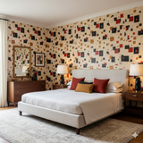 Signal Variations wallpaper with geometric pattern on the bedroom wall.