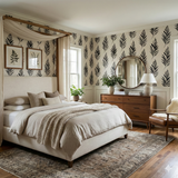 Blackthorn Plume Wallpaper with a feather pattern and contrasting tones.
