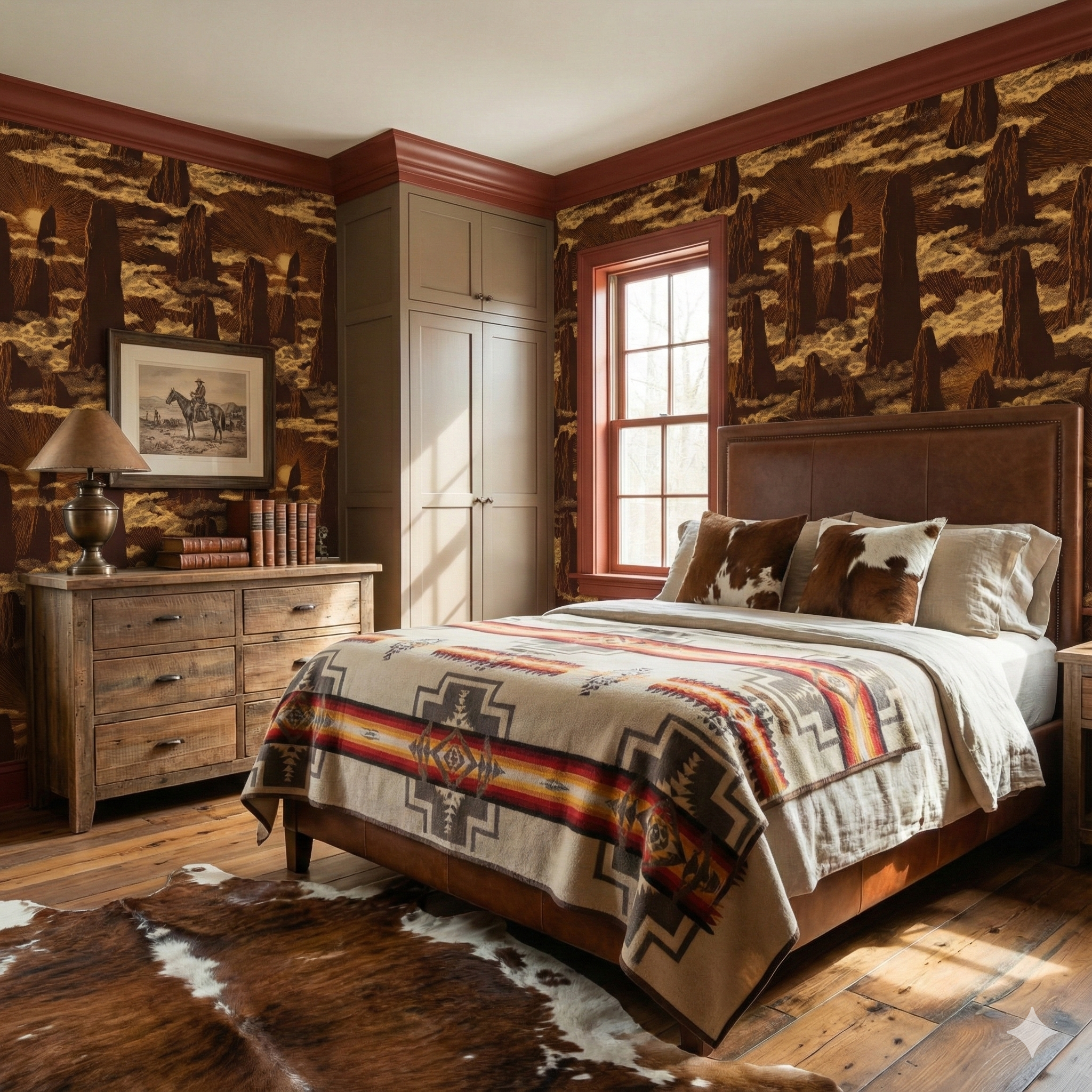 Sunforge Pinnacles Wallpaper with a nature pattern, featuring brown hues and cloud-like textures.