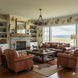 Prairiewind wallpaper featuring a horse motif around the top and sides of the room.