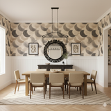 Patterned Eclipsera Wallpaper with gray crescent shapes against a beige background.