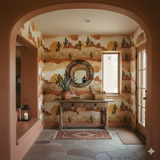 Arroyo Mesa Wallpaper with desert and cactus pattern, in a neutral, earthy color palette.