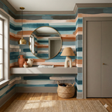 Carmel Brushwalk wallpaper with horizontal stripe pattern and hand-painted brush stroke textures.