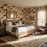 Patterned wallpaper by Wild Sage Run featuring a running horse motif in brown hues.