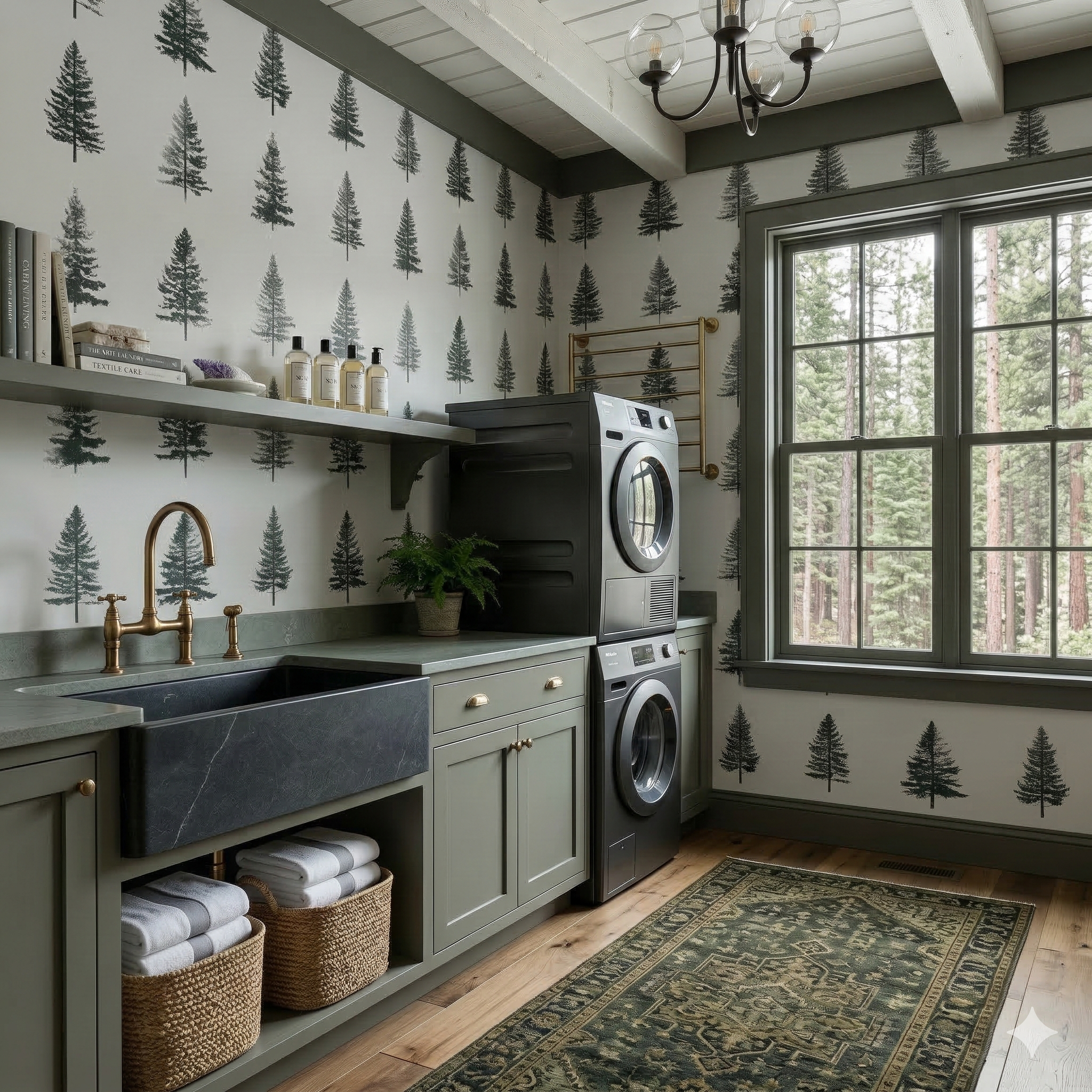 Silhouette Grove wallpaper featuring black tree pattern, unbranded, with a repeating print and nature-inspired design.
