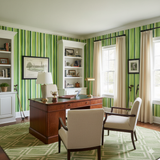 Green striped Verdant Lines wallpaper featuring vertical lines pattern on the walls.