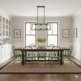 Pinstripe wallpaper with a subtle striped pattern, covering the dining room walls.