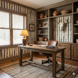 Fence Line Study Wallpaper with barbed wire pattern and a rustic, western aesthetic.
