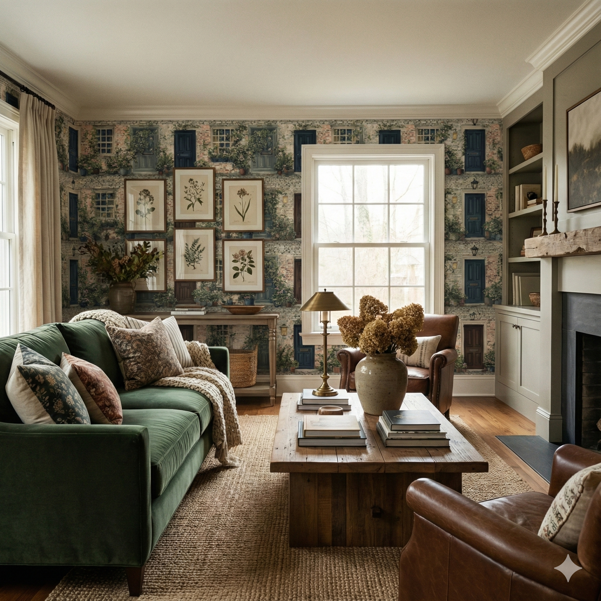 Westhaven Mewsfront Wallpaper with doors and windows pattern on the wall.