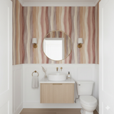 Rosewood Current Wallpaper featuring a wavy pattern, with shades of brown, tan, and mauve.
