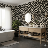 Black and white patterned wallpaper with a zebra stripe design.