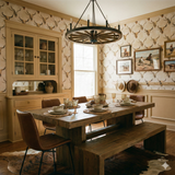 Prairie Reliquary Wallpaper with bull skull pattern covering the wall, creating a rustic ambiance.