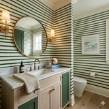Marlow Rigging Wallpaper with green rope pattern on off-white background.