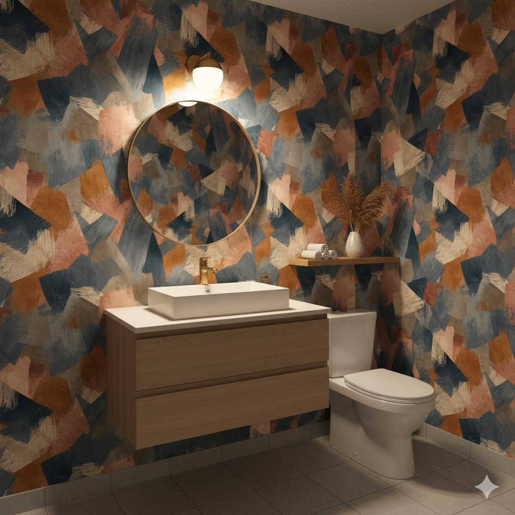 Blue Forge wallpaper with abstract brushstroke pattern.