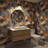 Blue Forge wallpaper with abstract brushstroke pattern.