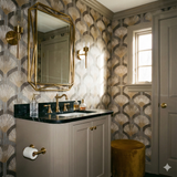 Deco Mirage Wallpaper with art deco fan pattern on grey background.