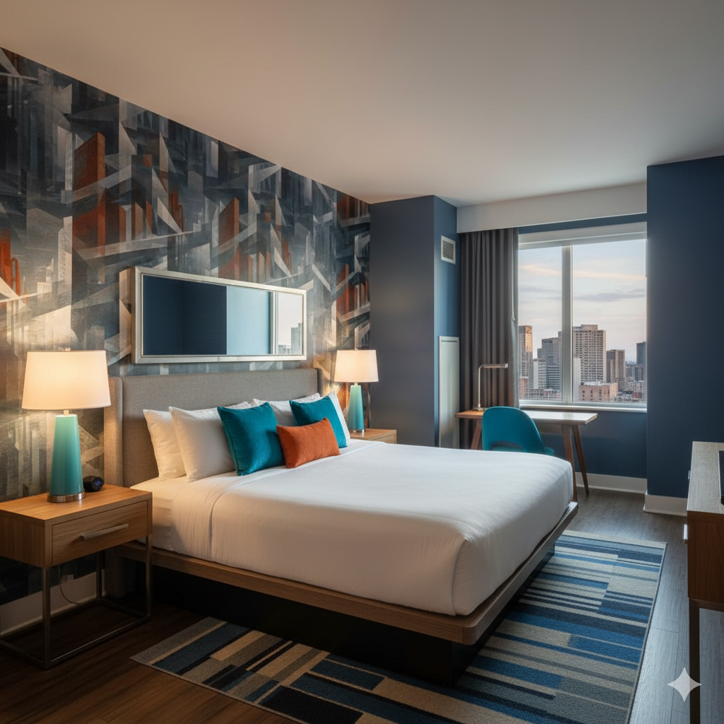 Urban Apparition wallpaper with geometric patterns, by York Wallcoverings, featuring abstract shapes and modern style.
