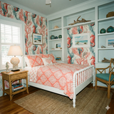Coralbound Wallpaper featuring a sea life pattern with seahorses and coral.

