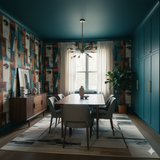Faces wallpaper with a modern design pattern, displaying abstract art figures on the wall