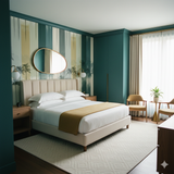 Sylva Veil wallpaper with tropical palm design and vertical color blocks.
