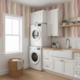 Rosewood Current Wallpaper with pink and beige flowing wave patterns, textured finish.