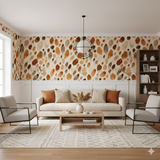 Auburn Quarry Wallpaper with abstract rock pattern, in a styled living room setting.