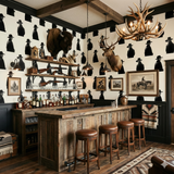 Desert Witness Wallpaper with cowboy silhouette design covering the wall of a bar setting.