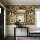 Floral Jardin Solenne Wallpaper from Brewster, in a vintage-inspired botanical style.