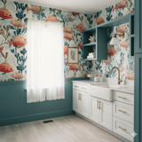 Coral Ledger Wallpaper with fish pattern on the wall