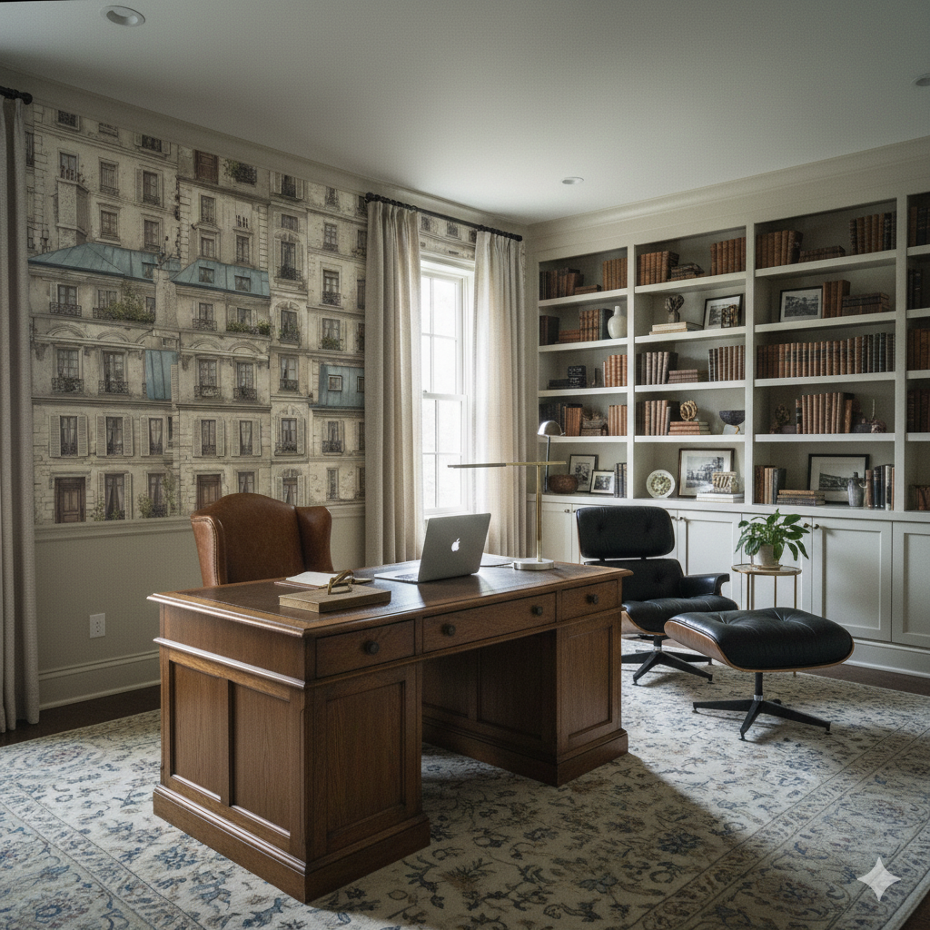 Maison Ruecrest Wallpaper with a building facade pattern.