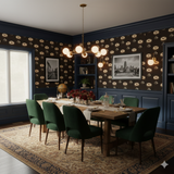 Espresso martini themed wallpaper featuring cocktail pattern on dark navy background.