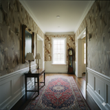Marlow Hound Wallpaper with dog pattern covering a traditional-style hallway.