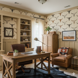 Cattletrail Constellation Wallpaper with a repeated pattern of bull skulls on an off-white background.