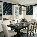 Harborline Weave Wallpaper with a navy and white patterned design.