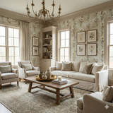 Bloom pattern wallpaper by Edelmark with floral design in a living room setting.