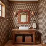 Tetherfield Weave Wallpaper with brown diamond rope pattern, creating a textured wall covering.

