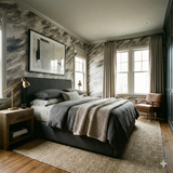 Gray Stonegrain Drift Wallpaper with a neutral-toned brushstroke pattern.
