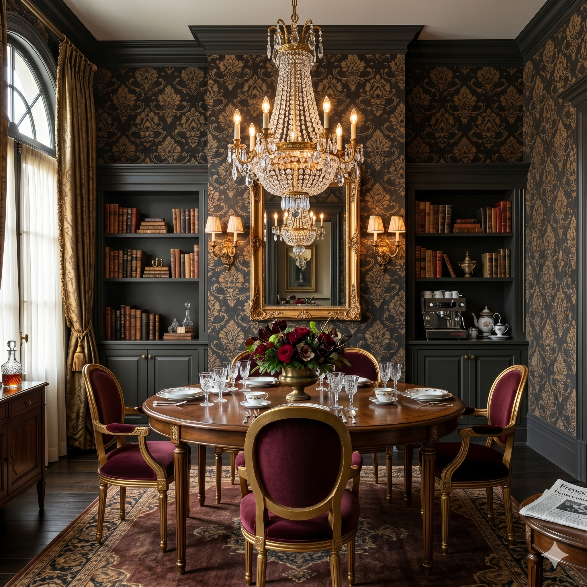 Navy Regal Damask Wallpaper