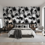 Monochromatic shard wallpaper with abstract shapes, featuring a blend of black, white, and gray brushstroke patterns.
