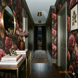 Floral reverie wallpaper with red roses, eclat rouge pattern, and dark background.