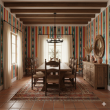 Rio Grande Stripe Wallpaper featuring colorful vertical stripes with Native American inspired patterns.
