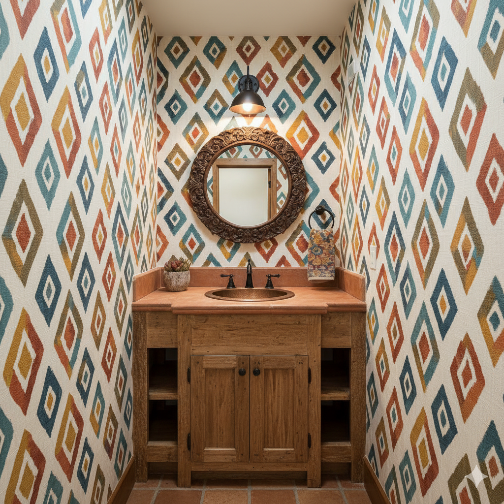 Sonora Diamond Wallpaper with colorful geometric patterns covering the wall