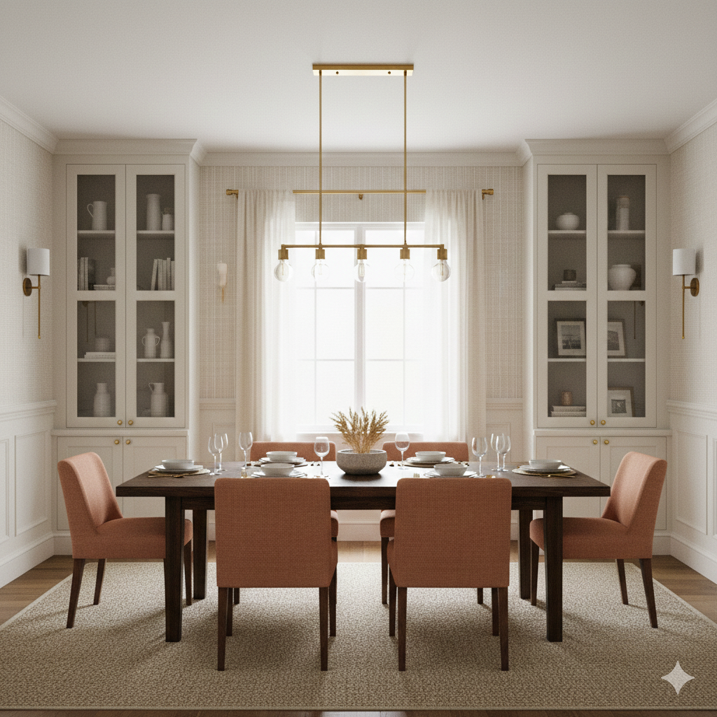 Linen cross wallpaper with a subtle geometric pattern, seen in a dining room setting.