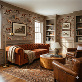 Russet Vanguard Wallpaper featuring a repeating pattern of hunting dogs on a neutral background.